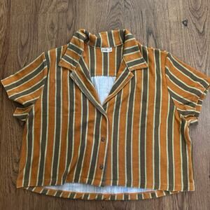 Willys multicolor terry cloth short sleeve front button shirt top size medium